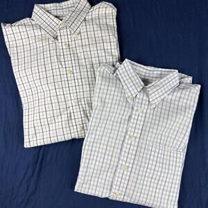 Lot of 2 Jos A Bank Men's Dress Shirts Large White Check Classic Collection
